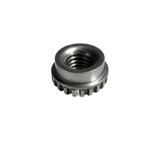 serrated flange lock nut with stepped threaded bore for rail and track fastening